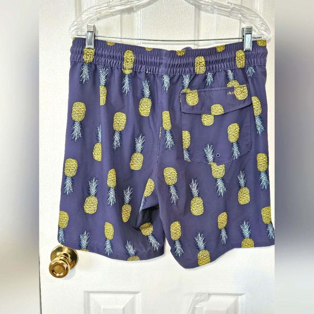 Hurley Blue and Yellow Board Shorts with Pineapple Print Size Medium - Picture 2 of 3